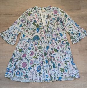 Sheridan French Floral Tiered Boho Dress XL Bell Sleeve Cotton